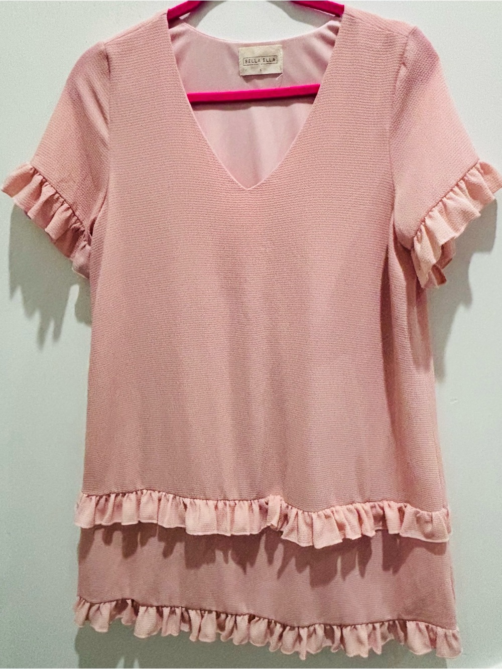 Bella Ella Soft Pink Ruffle Mini Dress